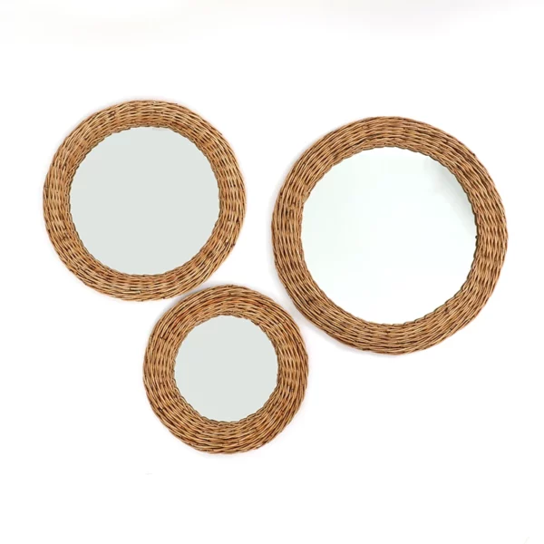 Série 3 miroirs rond en moelle naturelle