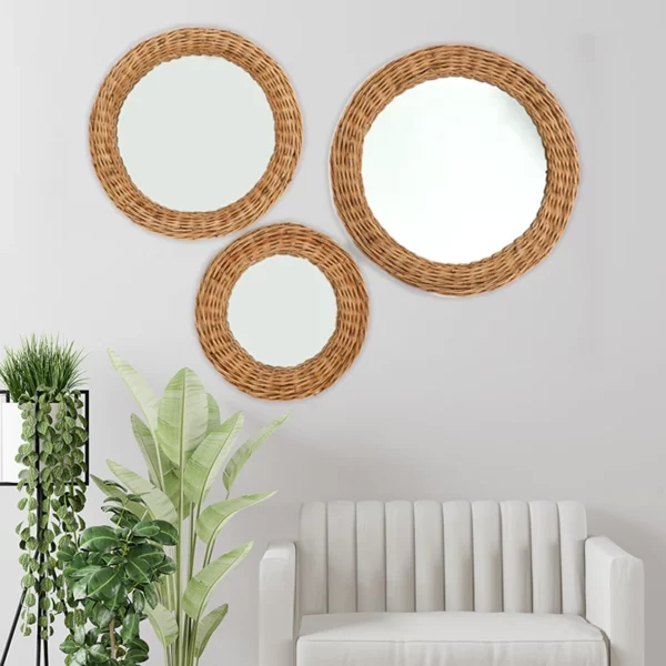 Série 3 miroirs rond en moelle naturelle