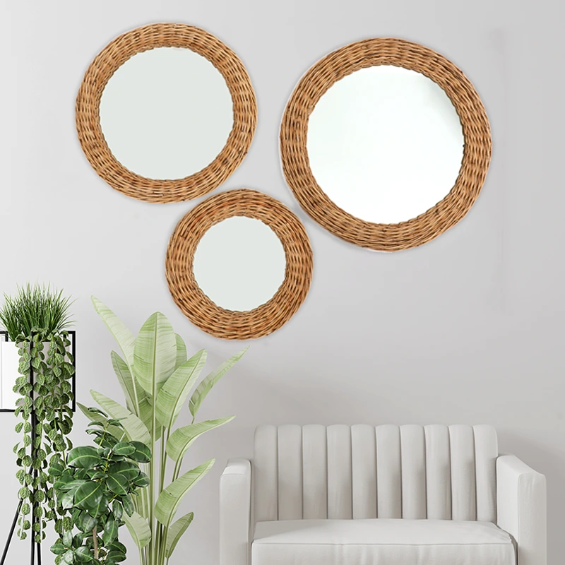 Série 3 miroirs rond en moelle naturelle